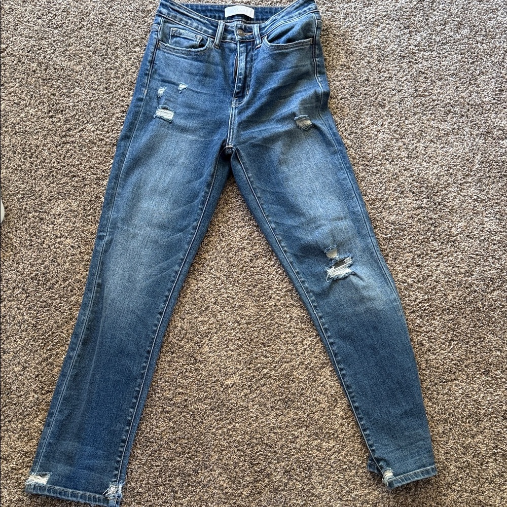 Trendy Blue Distressed Skinny Jeans